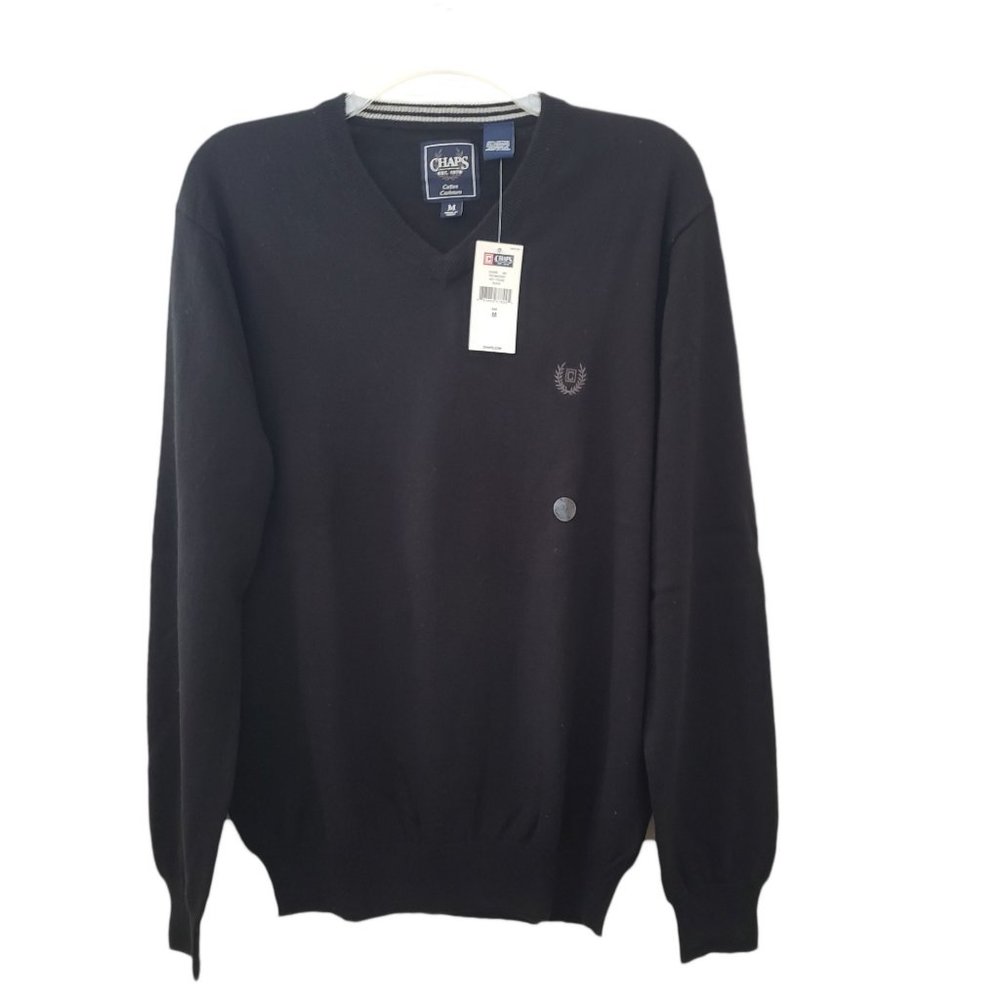 Chaps Men's Cashmere-Blend V-Neck LS Sweater Sz M